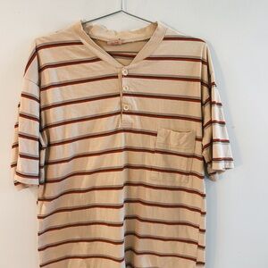 Men's Beige Stripe Henley Pocket T-Shirt